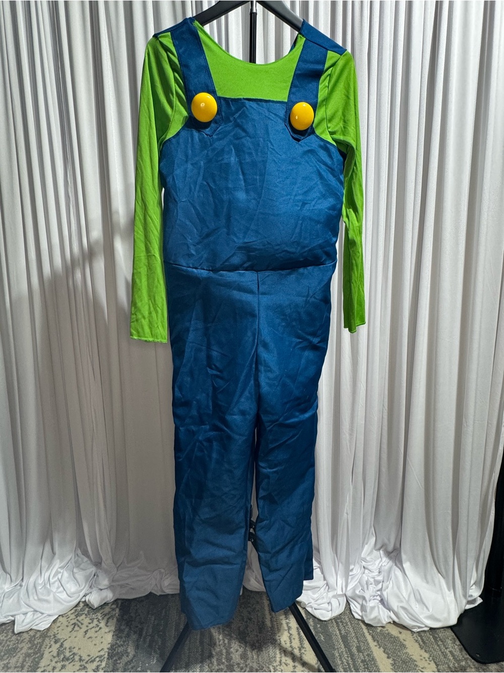 Luigi Super Mario Youth Costume XL? Padded Belly Jumpsuit Hat Gloves Halloween